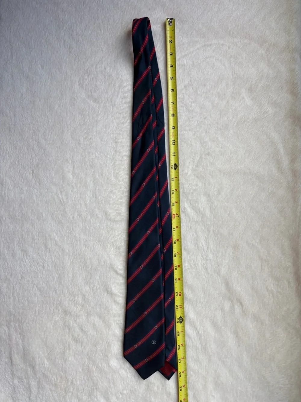 VINTAGE‎ Gucci Men's Striped Tie Navy Red 100% Silk Horsebit Logo Classic